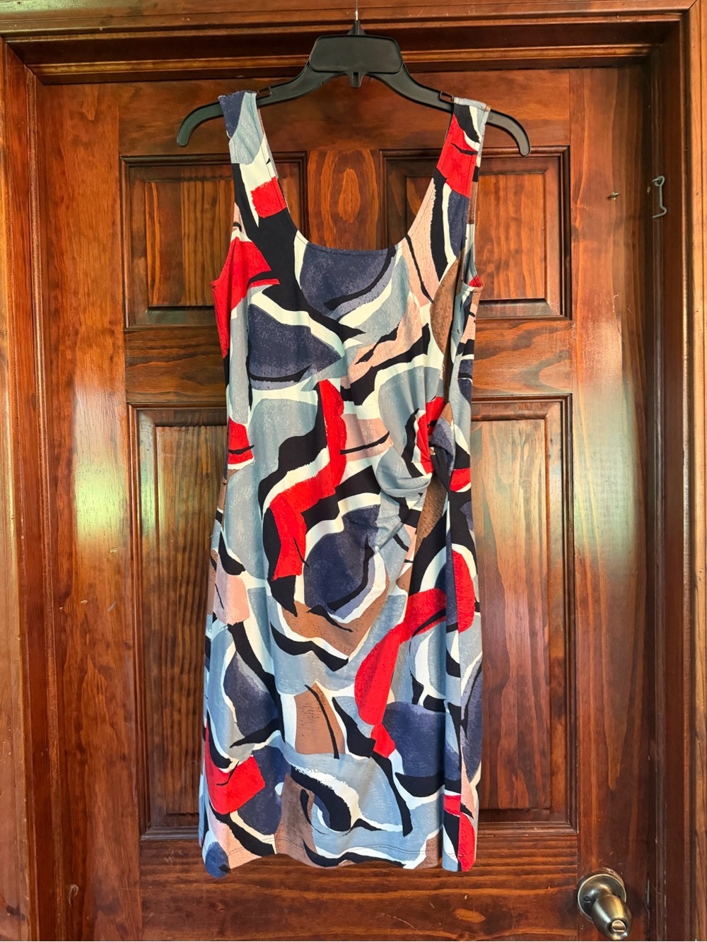 NIC+ZOE Abstract Scoop-Neck Midi Dress in Red, Navy & Beige